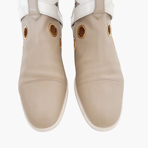 Christian Louboutin Scubabootie Boot EU 37 US 7 Beige Tan Grommet Flat Bootie - Picture 3 of 14